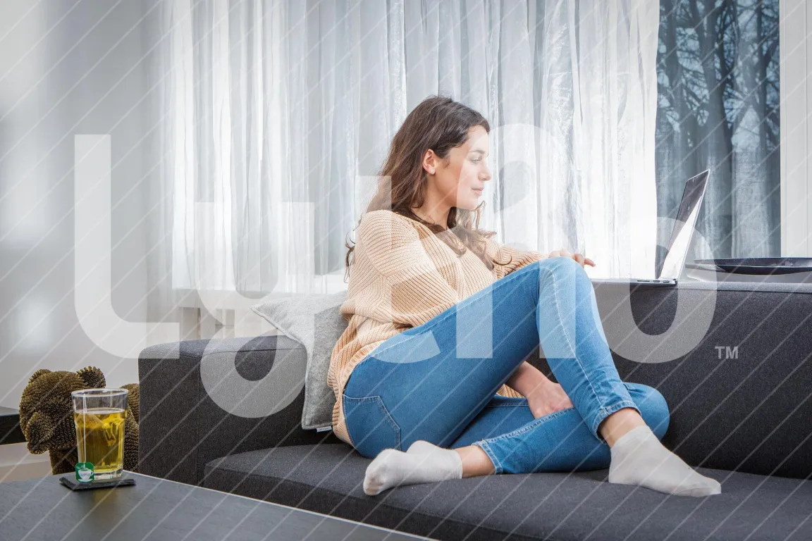 Subsidies en leningen vrouw op bank met laptop