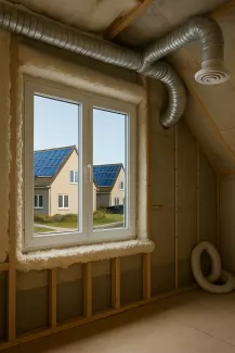 Isolatiemateriaal om een raam heen